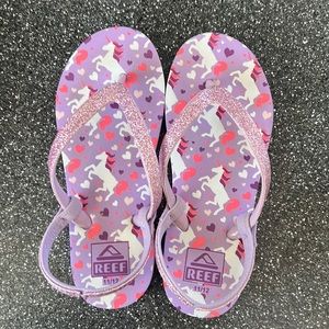 Like NEW Girls Reef Flip Flops, 11/12 pink/purple, unicorn sparkle 🦄